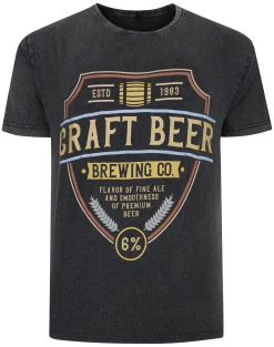 Sale Bigdude Acid Wash Craft Beer Print T-Shirt Washed Black Tall T-shirts
