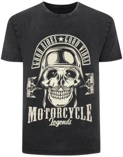 Sale Bigdude Acid Wash Skull Print T-Shirt Washed Black T-shirts