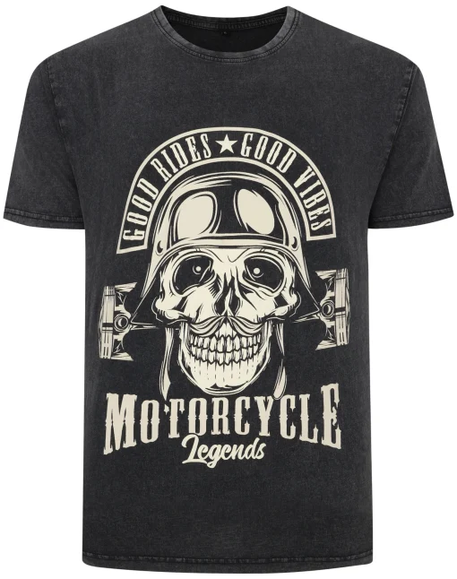 Sale Bigdude Acid Wash Skull Print T-Shirt Washed Black T-shirts