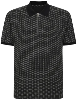 Online Bigdude AOP Geometric Zipped Polo Charcoal Polo Shirts