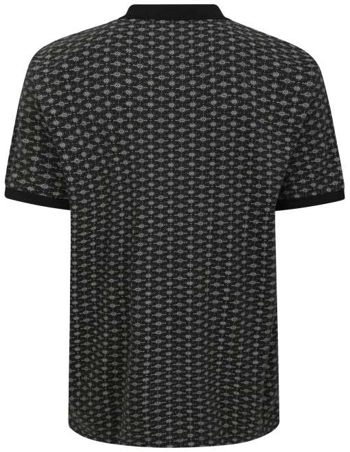 Online Bigdude AOP Geometric Zipped Polo Charcoal Polo Shirts