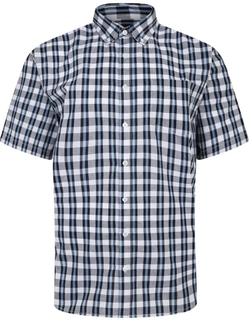 Fashion Bigdude Button Down Collar Checked Shirt Navy/Light Blue Casual Shirts