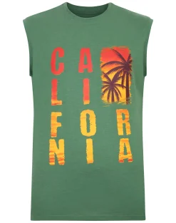 Clearance Bigdude California Print Sleeveless T-Shirt Deep Green Tall T-shirts