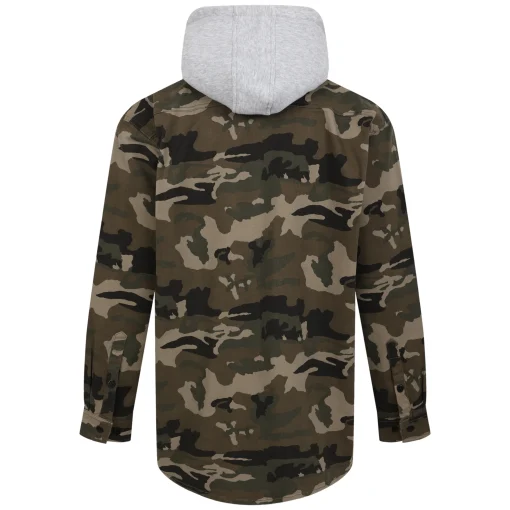 Outlet Bigdude Camo Overshirt With Hood Khaki Casual Shirts