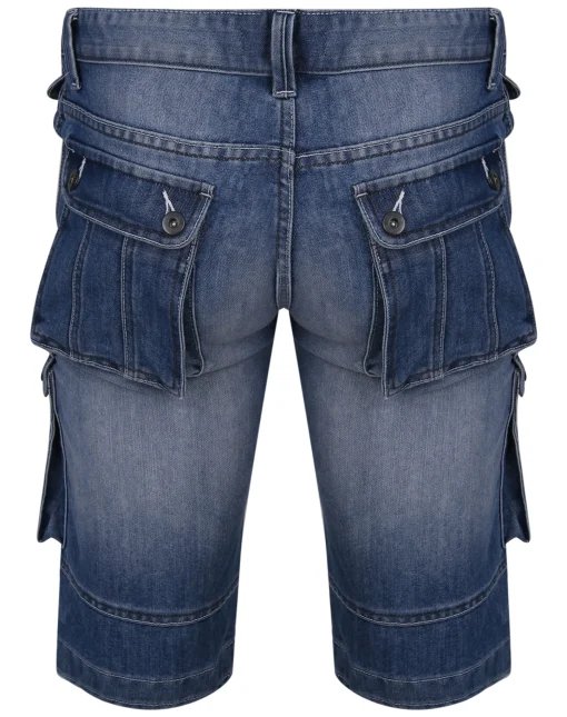 Fashion Bigdude Cargo Denim Shorts Mid Wash Shorts