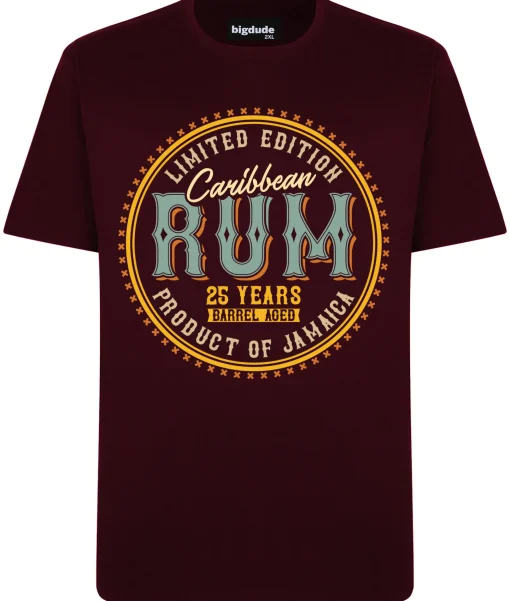 New Bigdude Carribean Rum Print T-Shirt Burgundy T-shirts