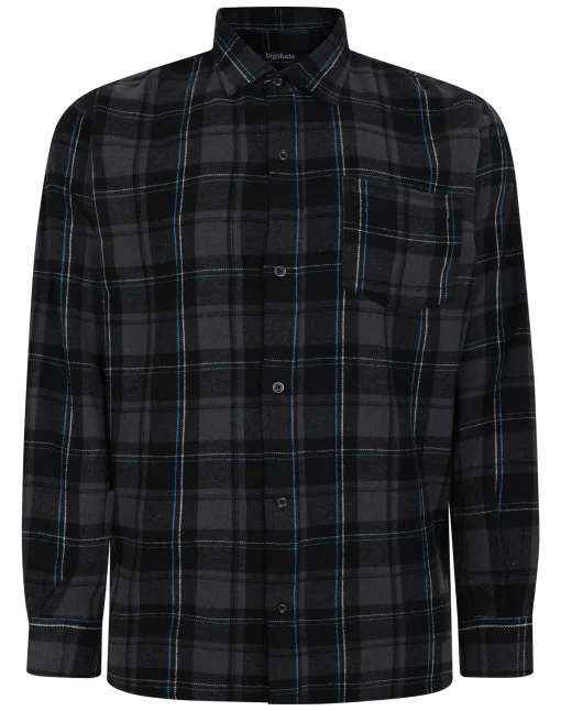 New Bigdude Checked Flannel Long Sleeve Shirt Charcoal/Blue Casual Shirts