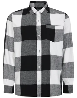 Hot Bigdude Checked Flannel Long Sleeve Shirt Black/White Casual Shirts