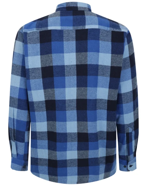Hot Bigdude Checked Flannel Long Sleeve Shirt Blue/Navy Tall Casual Shirts