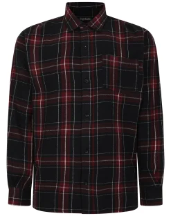 Clearance Bigdude Checked Flannel Long Sleeve Shirt Burgundy/Black Tall Casual Shirts