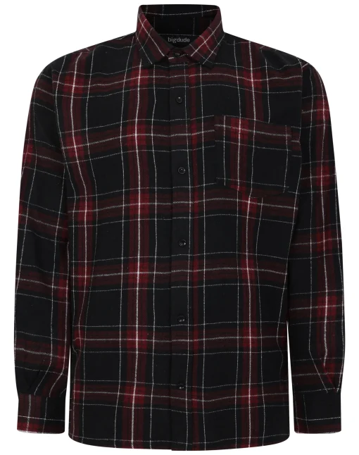 Clearance Bigdude Checked Flannel Long Sleeve Shirt Burgundy/Black Tall Casual Shirts
