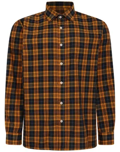 Fashion Bigdude Checked Poplin Long Sleeve Shirt Orange/Black Tall Casual Shirts