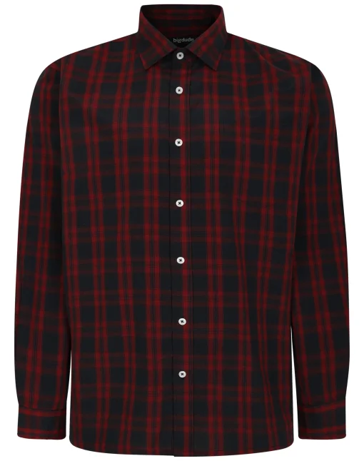 Best Bigdude Checked Poplin Long Sleeve Shirt Red Space Cherry/Navy Tall Casual Shirts
