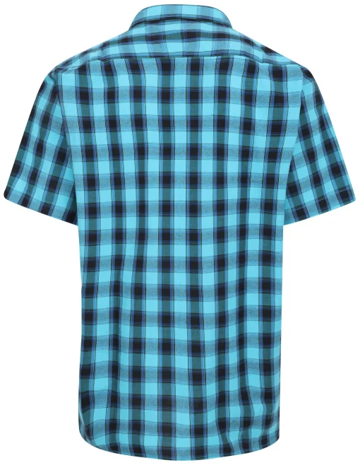 Sale Bigdude Checked Poplin Short Sleeve Shirt Turquoise/Black Casual Shirts