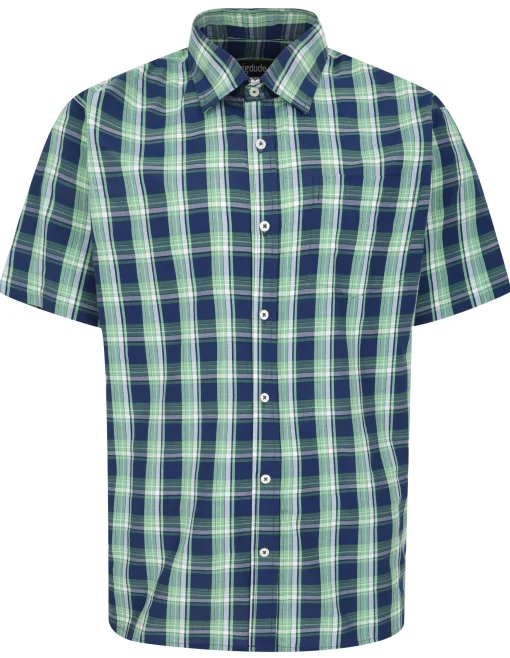 Online Bigdude Checked Poplin Short Sleeve Shirt Light Green/Navy Tall Casual Shirts