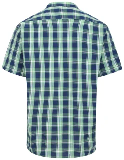 Online Bigdude Checked Poplin Short Sleeve Shirt Light Green/Navy Tall Casual Shirts
