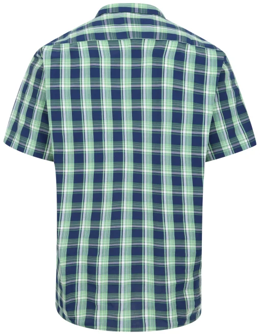 Online Bigdude Checked Poplin Short Sleeve Shirt Light Green/Navy Tall Casual Shirts