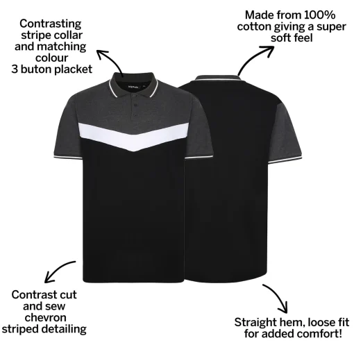 Sale Bigdude Chevron Polo Shirt Black/Charcoal Polo Shirts