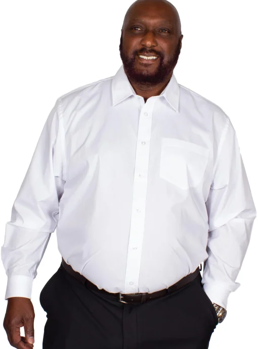 Discount Bigdude Classic Long Sleeve Poplin Shirt White Tall Dress Shirts
