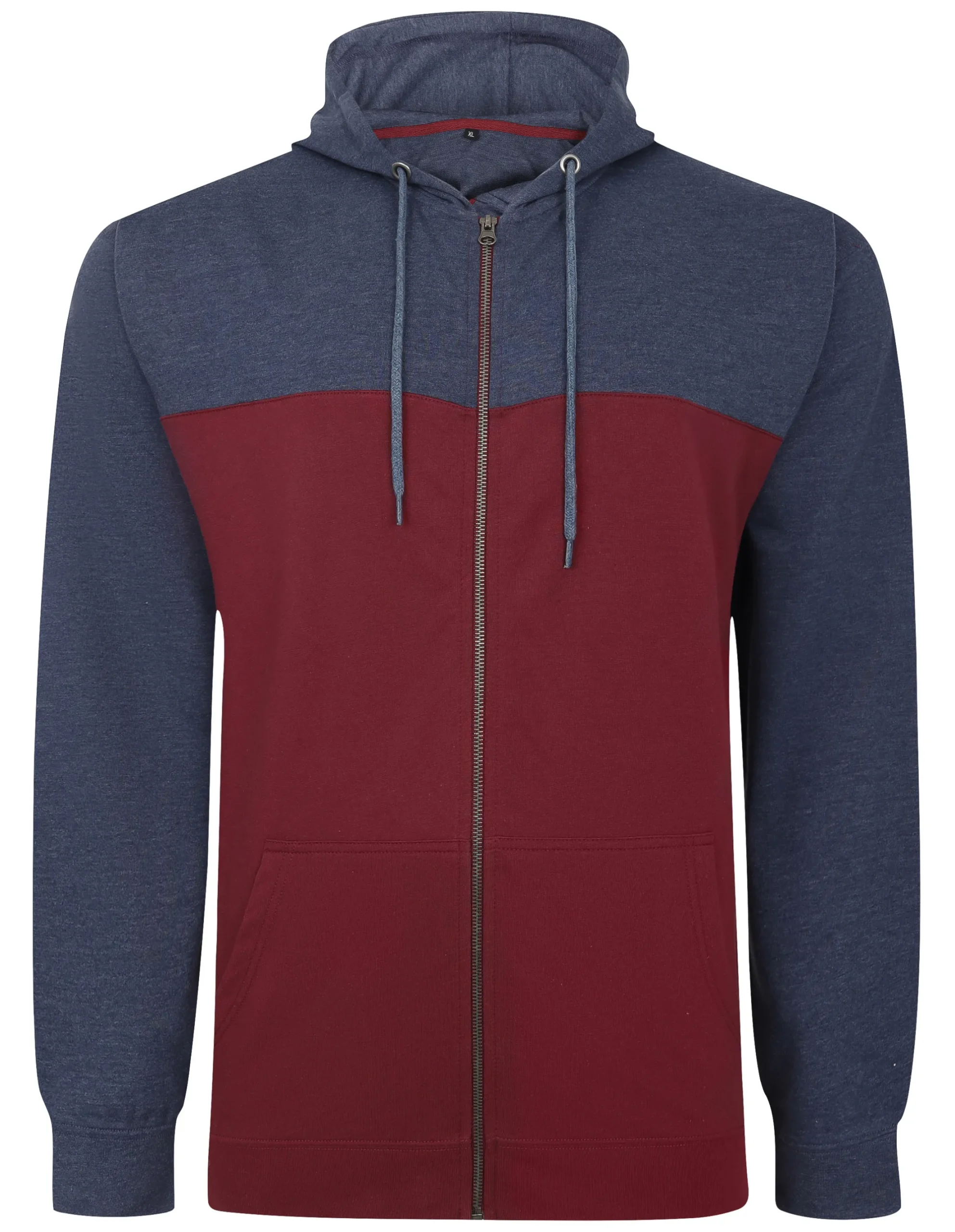 Best Bigdude Color Block Zipped Hoody Burgundy/Navy Tall Hoodies