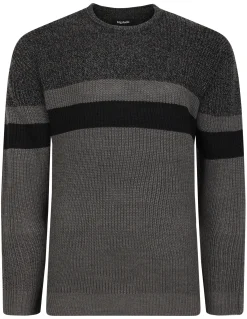 Outlet Bigdude Colour Block Knitted Jumper Charcoal Marl Sweatshirts & Cardigans