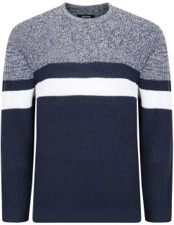 Online Bigdude Colour Block Knitted Jumper Tall Navy Sweatshirts