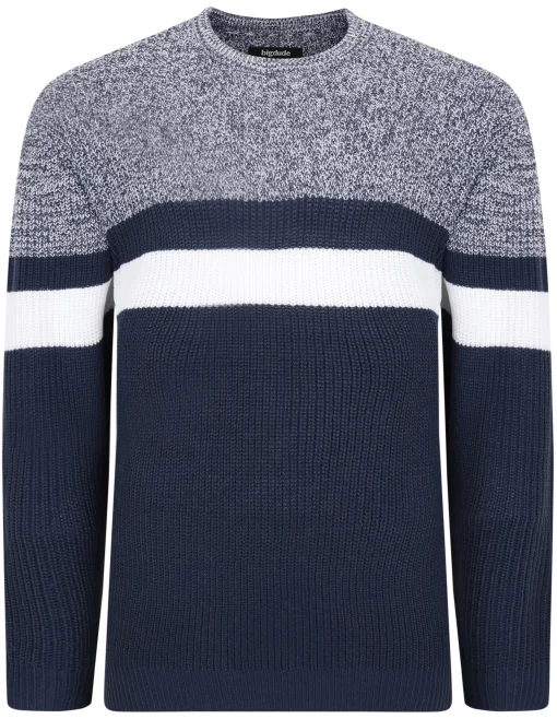 Online Bigdude Colour Block Knitted Jumper Tall Navy Sweatshirts
