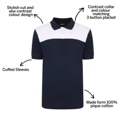 Fashion Bigdude Colour Block Polo Shirt Navy Polo Shirts