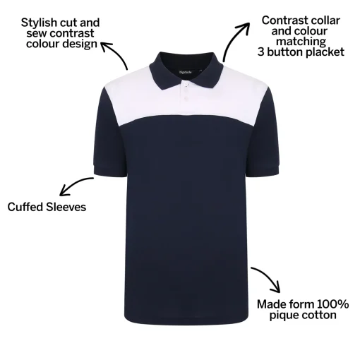 Fashion Bigdude Colour Block Polo Shirt Navy Polo Shirts