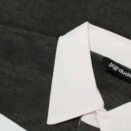 Sale Bigdude Contrast Collar Striped Polo Shirt Charcoal Polo Shirts