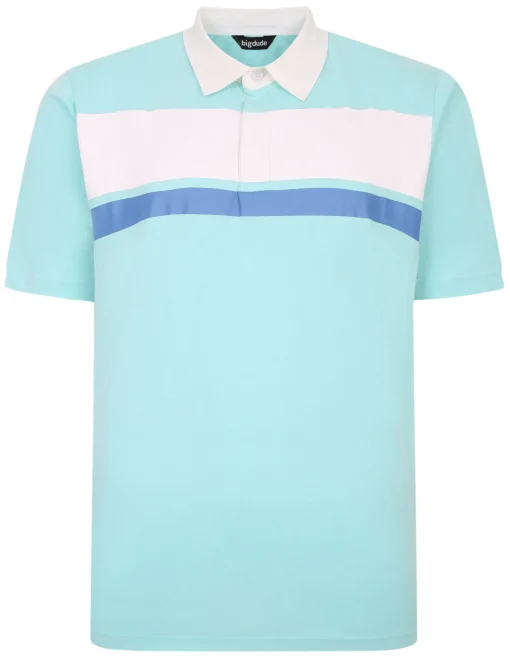 Discount Bigdude Contrast Collar Striped Polo Shirt Turquoise Polo Shirts
