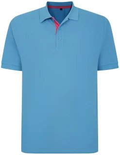 Sale Bigdude Contrast Placket Polo Shirt Bright Blue Tall Polo Shirts