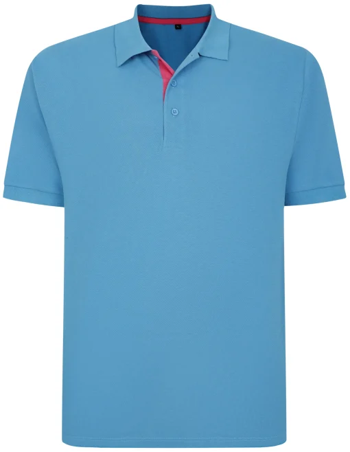 Sale Bigdude Contrast Placket Polo Shirt Bright Blue Tall Polo Shirts