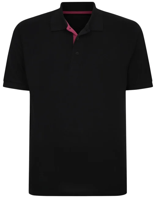 Discount Bigdude Contrast Placket Polo Shirt Black Tall Polo Shirts