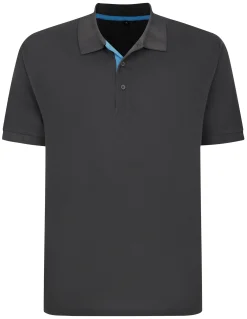 Sale Bigdude Contrast Placket Polo Shirt Charcoal Polo Shirts