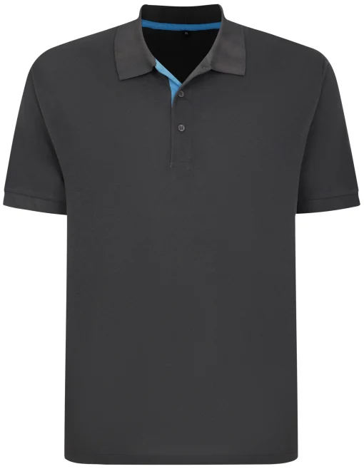 Sale Bigdude Contrast Placket Polo Shirt Charcoal Polo Shirts