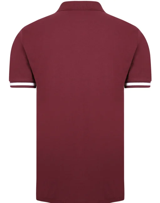 Best Bigdude Contrast Stripe Placket With Tipped Cuff Polo Shirt Burgundy Polo Shirts