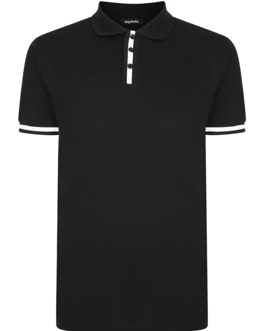 New Bigdude Contrast Stripe Placket With Tipped Cuff Polo Shirt Black Polo Shirts