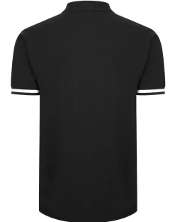 New Bigdude Contrast Stripe Placket With Tipped Cuff Polo Shirt Black Polo Shirts