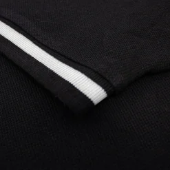New Bigdude Contrast Stripe Placket With Tipped Cuff Polo Shirt Black Polo Shirts