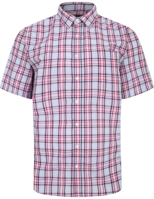 Hot Bigdude Cutaway Collar Checked Shirt Pink/White Casual Shirts