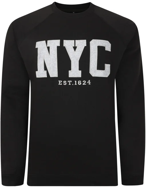 Outlet Bigdude Embroidered Crew Neck Jumper Black Sweatshirts & Cardigans