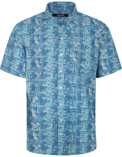 Clearance Bigdude Ethnical Viscose Relaxed Collar Shirt Royal Blue Tall Casual Shirts