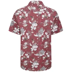 Fashion Bigdude Floral Allover Printed Short Sleeve Shirt Burgundy Tall Casual Shirts
