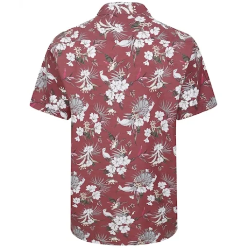 Fashion Bigdude Floral Allover Printed Short Sleeve Shirt Burgundy Tall Casual Shirts