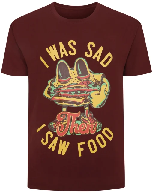 Best Bigdude Food Print T-Shirt Burgundy Tall T-shirts