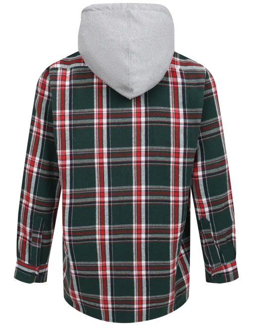 Outlet Bigdude Hooded Flannel Checked Shirt Green/Red Tall Casual Shirts