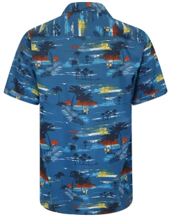 Sale Bigdude Island Viscose Relaxed Collar Shirt Deep Blue Casual Shirts