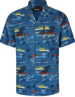 Sale Bigdude Island Viscose Relaxed Collar Shirt Deep Blue Tall Casual Shirts
