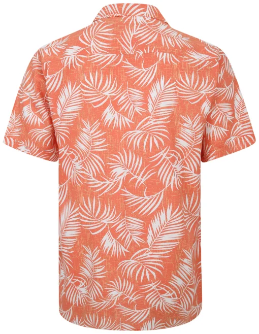 Fashion Bigdude Leaves Viscose Relaxed Collar Shirt Orange Casual Shirts